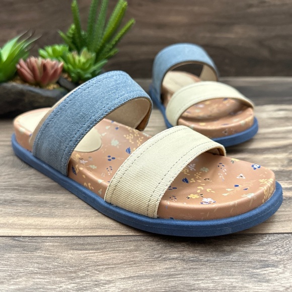NIB Lucky Brand Paimee Double Two Strap Slide Sandal Stucco/Acid Denim 8M - Picture 4 of 12